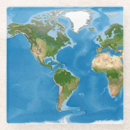 地形世界地図イラスト ガラスコースター