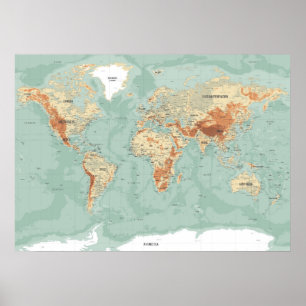 地形世界地図 ポスター