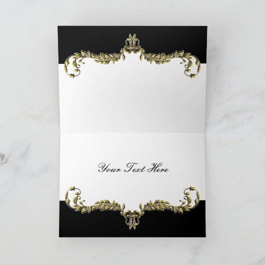 地方で栄える黒と金ゴールドのダマスク感謝していユー サンキューカード (内部)