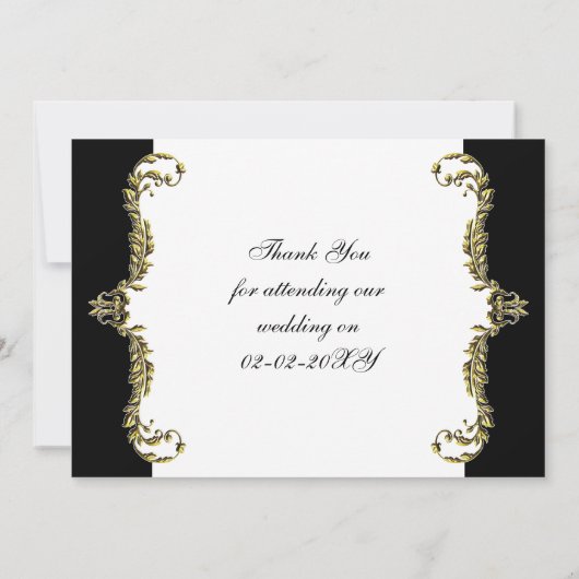 地方で栄える黒と金ゴールドのダマスク感謝していユー 招待状 (裏面)