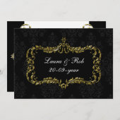 地方で栄える黒と金ゴールドのダマスク感謝していユー 招待状 (正面/裏面)