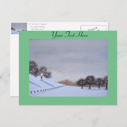 地方のクリスマススノーシーン風景アート シーズンポストカード (正面/裏面)