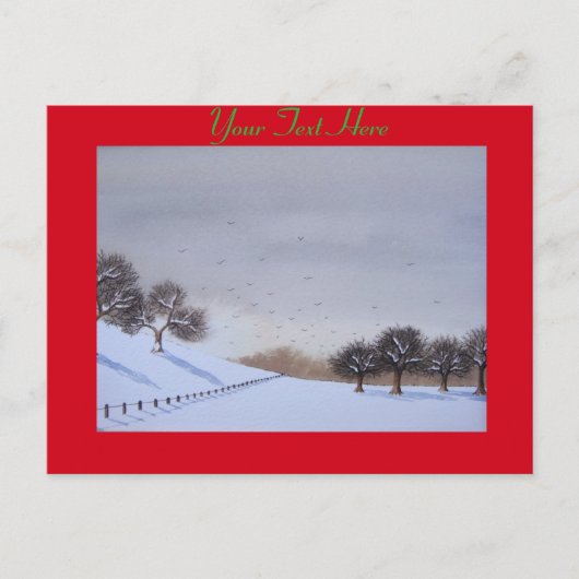 地方のクリスマススノーシーン風景アート シーズンポストカード (正面)