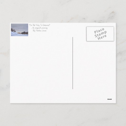 地方のクリスマススノーシーン風景アート シーズンポストカード (裏面)