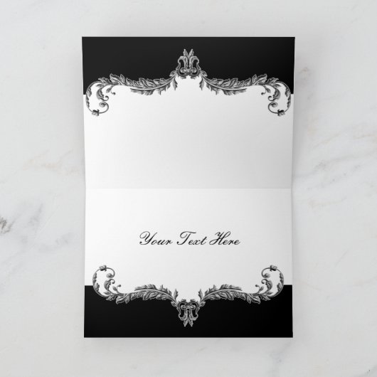 地方の繁栄する黒と灰色のダマスク感謝していあなた サンキューカード (内部)