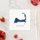 地方都市ケープコッド地図ブルーと赤いハート スタンダードカクテルナプキン (インサイチュ)