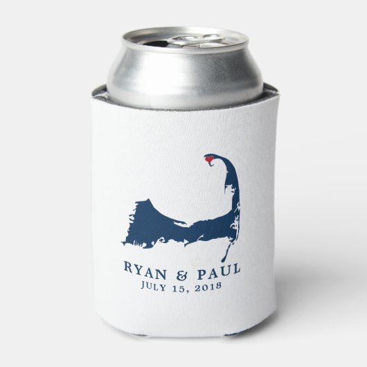 地方都市ケープコッド地図ブルーと赤いハート 缶クーラー (缶正面)