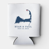 地方都市ケープコッド地図ブルーと赤いハート 缶クーラー (正面)