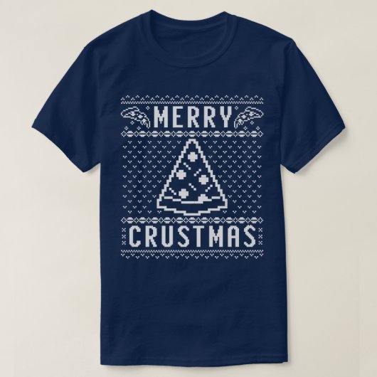 地殻メリーピザ醜いクリスマスセーター白 Tシャツ (デザイン正面)
