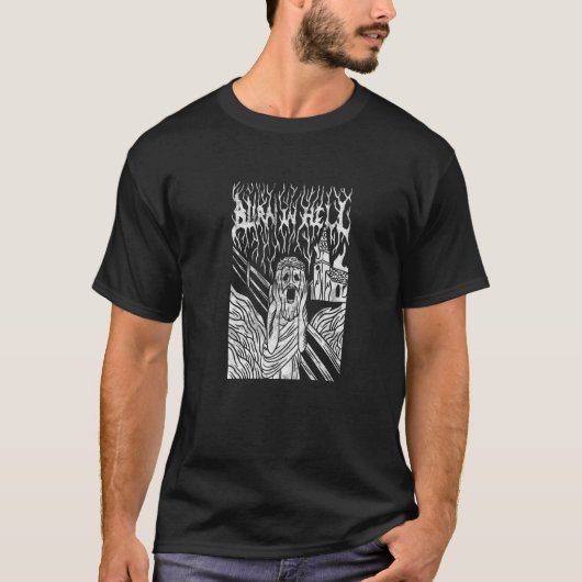地獄で燃えるゴシック悲鳴を燃やす教会イエス Tシャツ (正面)