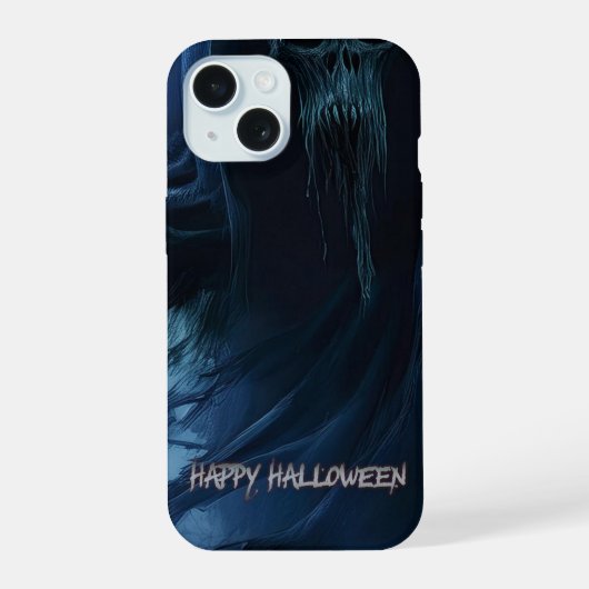 地獄のような風景の中の黒い幽霊 - ハロウィン iPhone 15ケース (裏面)