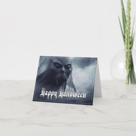 地獄のような風景の中の黒い幽霊 – ハロウィーン カード (正面)