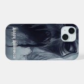 地獄のような風景の中の黒い幽霊 – ハロウィーン iPhone 15ケース (裏面横)