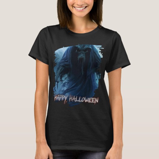 地獄のような風景の中の黒い幽霊 – ハロウィーン Tシャツ (正面)