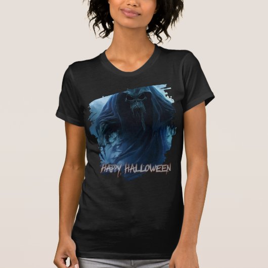 地獄のような風景の中の黒い幽霊 – ハロウィーン Tシャツ (正面)