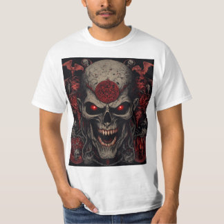地獄のスカルキング - ダークホラー デーモンスカルアート Tシャツ