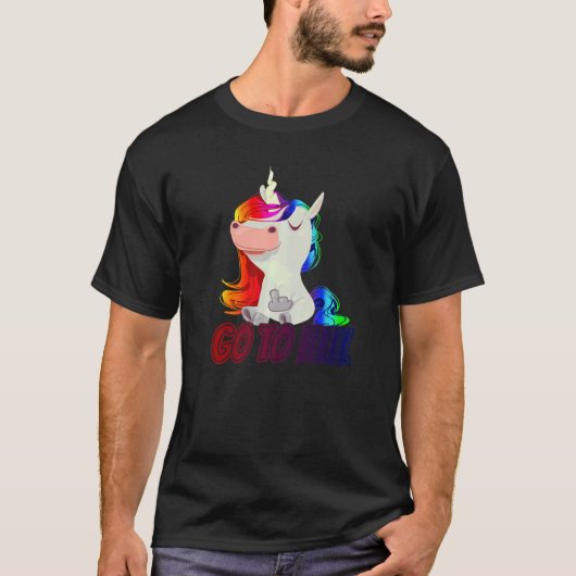 地獄の中指ユニコーンに行く Tシャツ (正面)