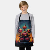 地獄の悪魔のカボチャ祝ハッピーハローウィン エプロン (着用した状態)