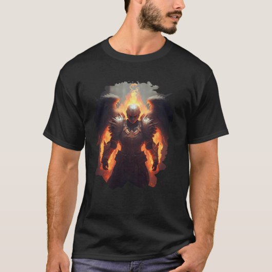地獄の炎を背に纏う火の天使 Tシャツ (正面)