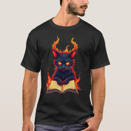 地獄の猫が呪文書を読む Tシャツ