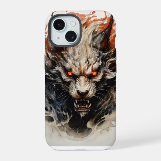地獄の獣墨絵 iPhone 15ケース (裏面)