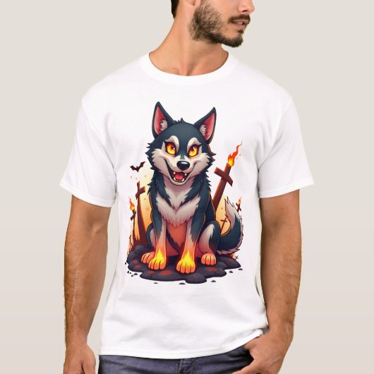 地獄の番犬ハスキー犬 Tシャツ (正面)
