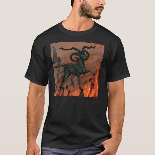 地獄の緑の四角の悪魔のヤギ Tシャツ (正面)