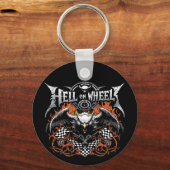 地獄オンホイールレースのモータースポーツ市松模様にフラグ キーホルダー (正面)