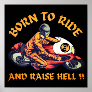地獄生まれバイクもしくは自転車に乗る人の贈り物に乗って育おもしろいてる ポスター
