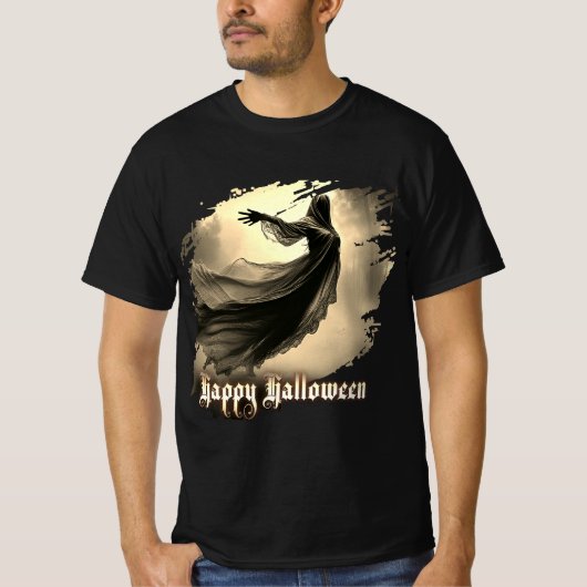 地獄絵図の黒い女性の幽霊 - ハロウィン Tシャツ (正面)