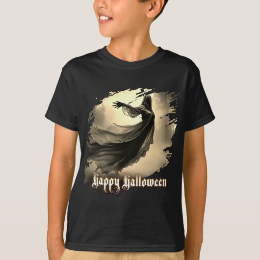 地獄絵図の黒い女性の幽霊 - ハロウィン Tシャツ (正面)
