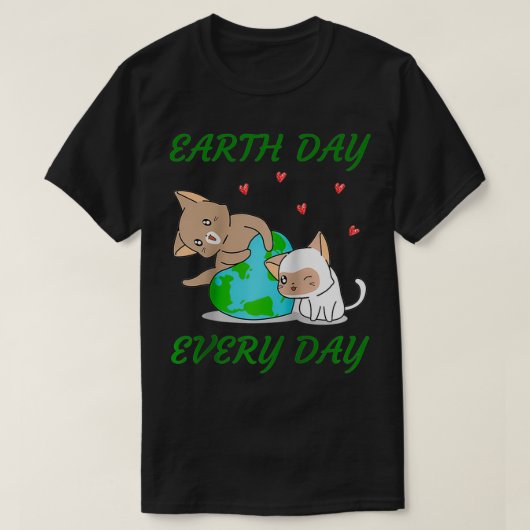 地球おもしろいの日2022年の猫かわいい地球ハート Tシャツ (デザイン正面)