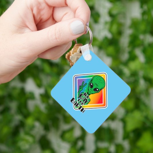 地球おもしろいエイリアンUFOのゲイ キーホルダー (手)