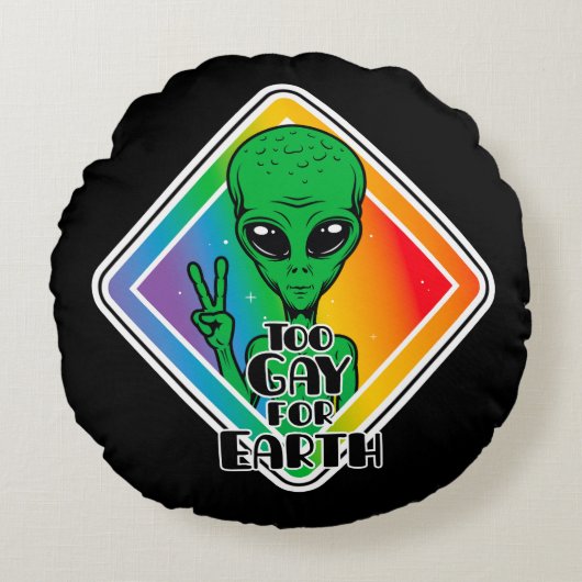地球おもしろいエイリアンUFOのゲイ ラウンドクッション (正面)