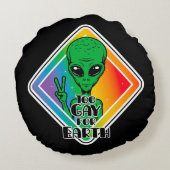 地球おもしろいエイリアンUFOのゲイ ラウンドクッション (裏面)