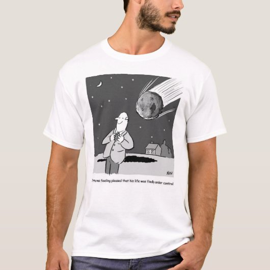 地球おもしろい災害を襲う流星 Tシャツ (正面)