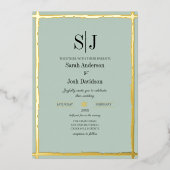 地球お洒落色ブルーゴールデン縁どズ結婚ズ 箔招待状 (正面)