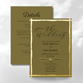 地球お洒落調のセージ黄金の階級結婚の 箔招待状
