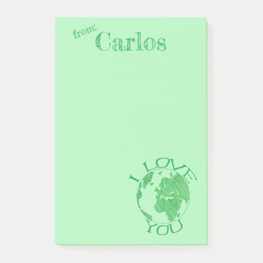 地球が大好き、スケッチ、緑のポストパーソナライズされた- ポストイット (正面)