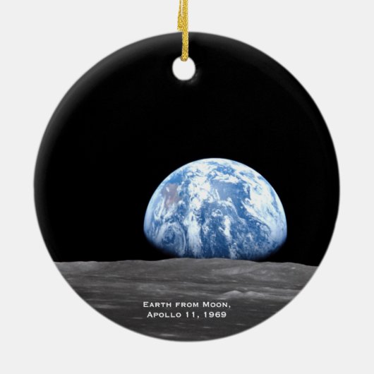 地球が月の上を昇る、アポロ11、1969クリスマス セラミックオーナメント (裏面)