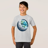 地球とその月：天疑問に思星 Tシャツ (正面フル)