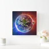 地球と月 スクエア壁時計 (ホーム)