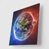 地球と月 スクエア壁時計 (傾斜)