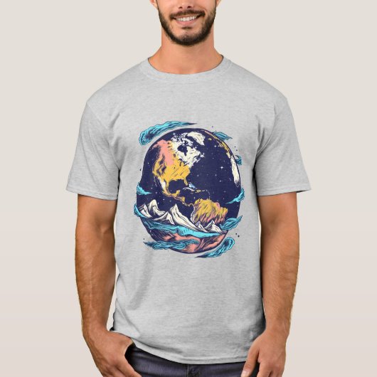 地球と海洋のアートグラフィックTシャツ Tシャツ (正面)