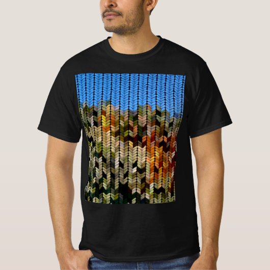 地球と空の色の編み物パターン Tシャツ (正面)