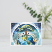 地球と空の調和 – 水彩アート ポストカード (スタンド正面)