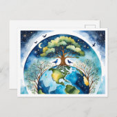 地球と空の調和 – 水彩アート ポストカード (正面/裏面)