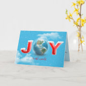 地球と雪の結晶のクリスマスの喜び カード (黄色い花)