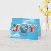 地球と雪の結晶のクリスマスの喜び カード (黄色い花)