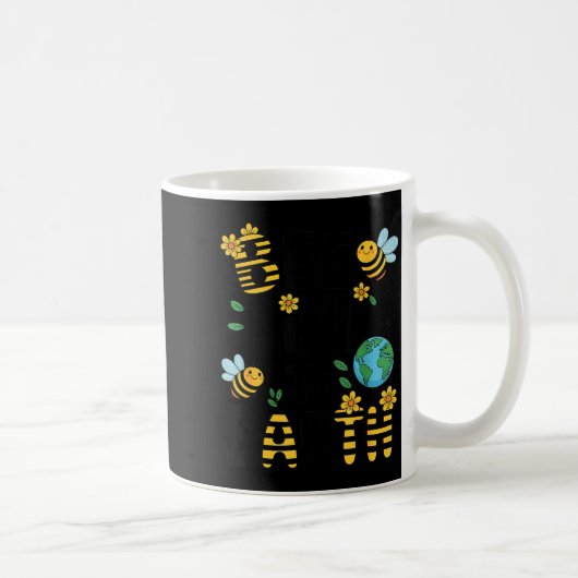 地球に優しく - かわいい蜂 花 惑星 キッズ  コーヒーマグカップ (右)